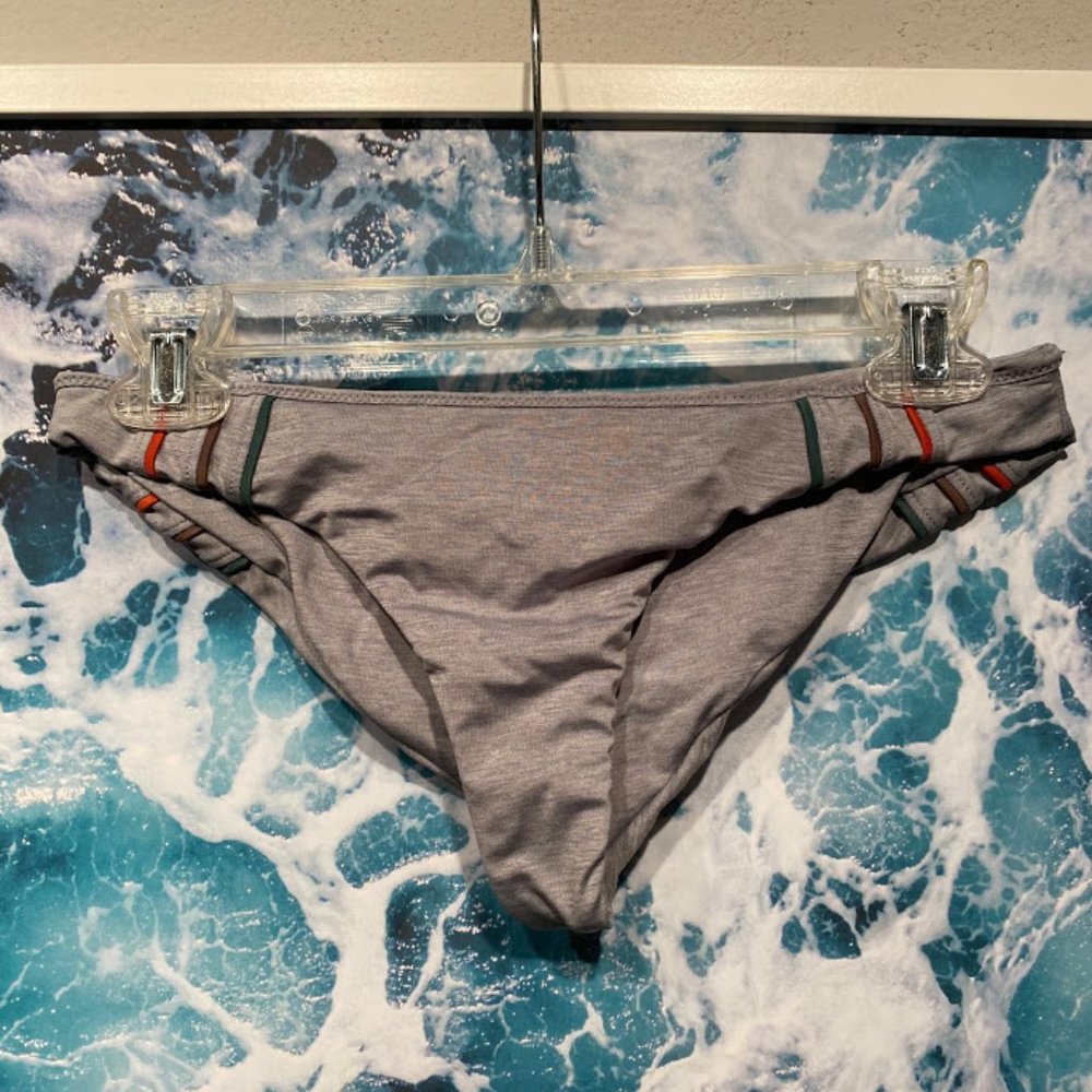 RVCA Cheeky Gray Bikini Botton Accent Stripes